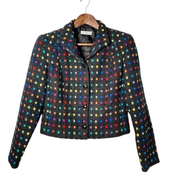 80s Vintage Barry Bricken Wool Rainbow Blazer Jacket Retro Small/Medium - Picture 1 of 9